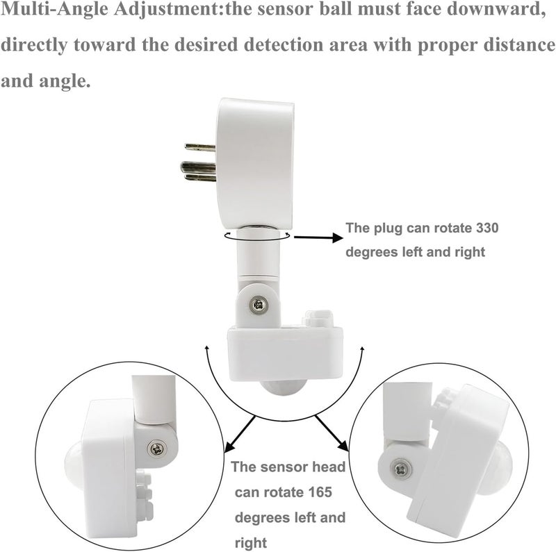 Taigeguang Motion Sensor Switch Indoor Plug in Motion Sensor Light Sockets Adjustable Motion Activated Detector Plug Outlet for Basement,Garage,Pantry (2 Pack) - Image 2
